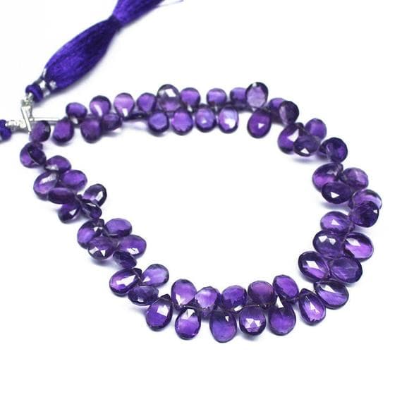 1 strand purple amethyst pear drop faceted 8'' long strand gemstone beads, jewelry supplies for jewelry making, bulk beads, for meditation jewellery for Reiki Healing  gemstone 7mm to 8mm