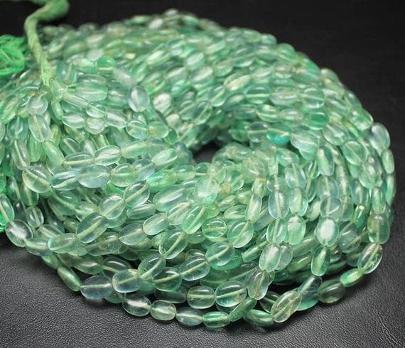 1 strand green fluorite oval smooth 13'' long strand gemstone beads, jewelry supplies for jewelry making, bulk beads, for meditation jewellery for Reiki Healing  gemstone 6mm to 8mm