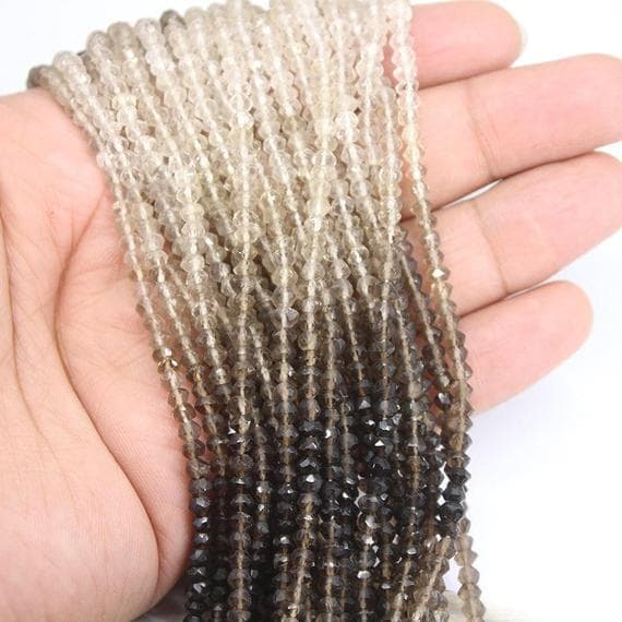 1 strand shaded smocky quartz rondelle faceted 13'' long strand gemstone beads, jewelry supplies for jewelry making, bulk beads, for meditation jewellery for Reiki Healing  gemstone 3mm to 4mm