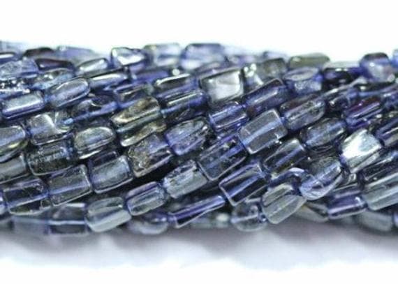 1 strand iolite blue sapphire rectangle chicletsmooth 13'' long strand gemstone beads, jewelry supplies for jewelry making,  for meditation jewellery for Reiki Healing  gemstone 4mm to 5mm