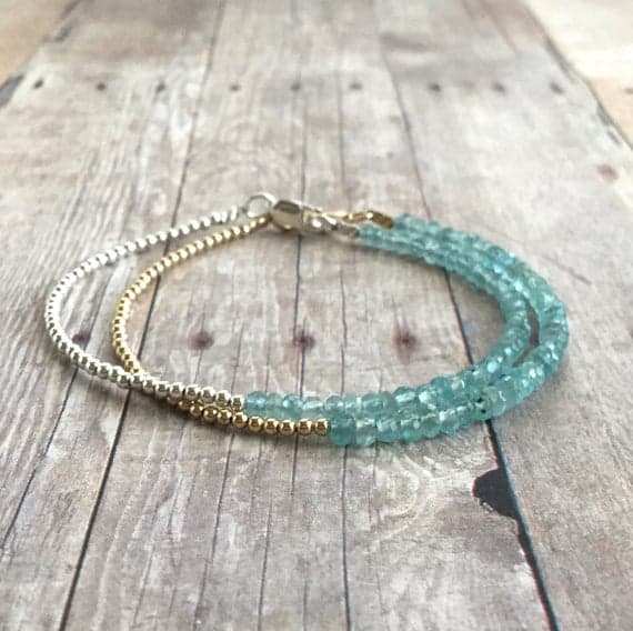 Rose Gold Grounding 3-4mm Multi Colour Blue Green & Gemstone Stretchable Bracelet Round, Smooth 18cm for mens, womens, gf, bf and adults.