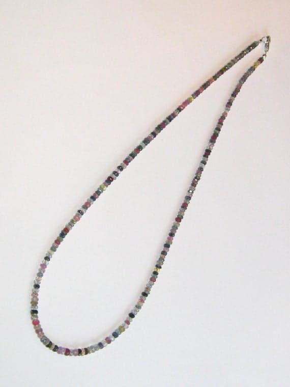 925 sterling Silver Jewelry Energy 4mm stacking Multi Multi Color Sapphire Bracelet Rondelle, Faceted 18" for mens, womens, gf, bf & Adult.