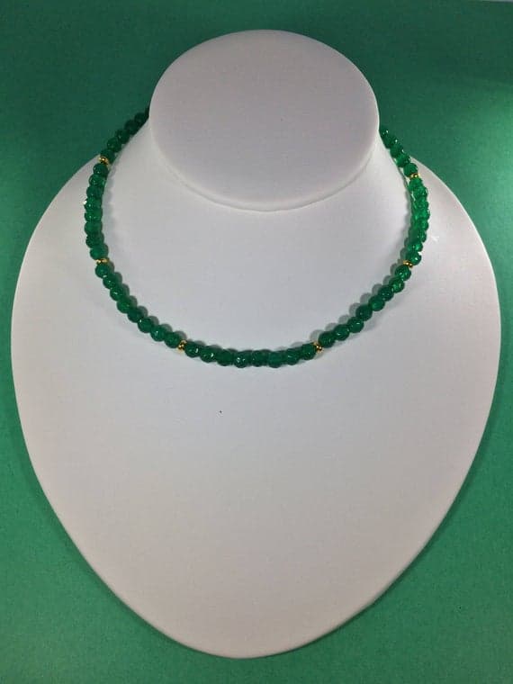 24k gold Plated Positive Energy Gold helling 4-5mm stacking Green Green Onyx  Necklace Round, Faceted 16" for mens, womens, gf, bf & Adult.