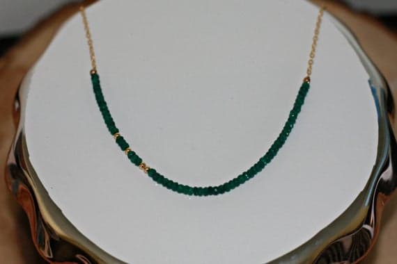 24k gold Plated Wholesale gold helling 3-4mm stacking Green Emerald Necklace Rondelle, Faceted 16" for mens, womens, gf, bf & Adult.