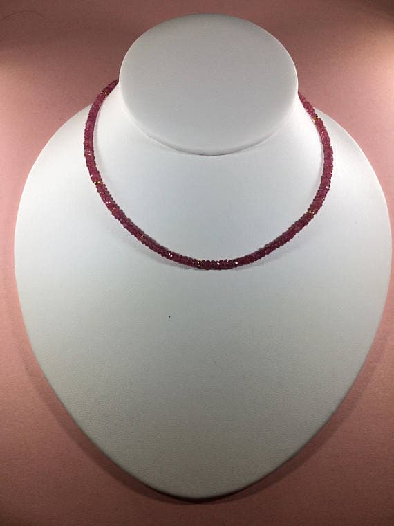 925 sterling Silver Jewelry Energy 3-4mm stacking Red Tourmaline Necklace Rondelle, Faceted 16" for mens, womens, gf, bf & Adult.