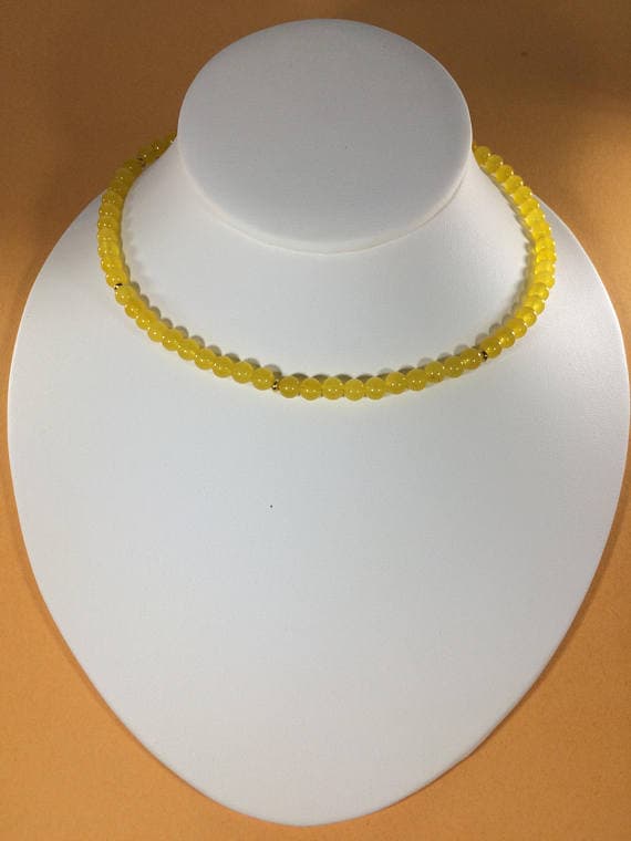 24k gold Plated Unique Wedding Gift Gold Helling 4-5mm stacking Yellow Yellow Agate Necklace Round, Smooth 16" for mens, womens, gf, bf & Adult.