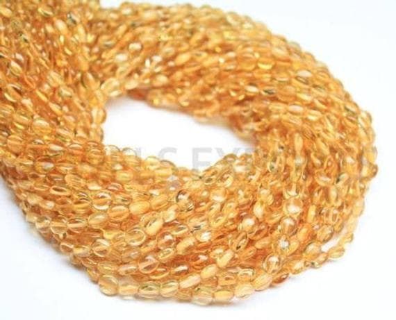 1 strand citrine oval smooth 14'' long strand gemstone beads, jewelry supplies for jewelry making, bulk beads, for meditation jewellery for Reiki Healing  gemstone 5mm