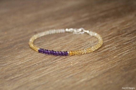 925 sterling Silver memorial gift 3-3.5mm stacking Multi Citrine and Amethyst Bracelet Rondelle, Faceted 7" for mens, womens, gf, bf & Adult.