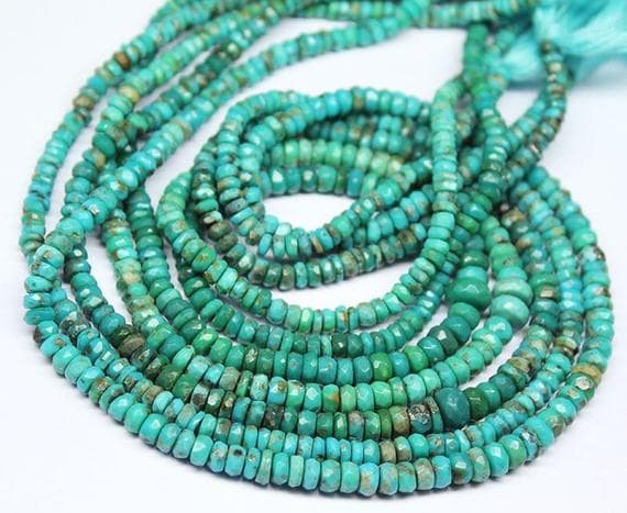 1 strand arizona turquoise rondelle faceted 15'' long strand gemstone beads, jewelry supplies for jewelry making, bulk beads, for meditation jewellery for Reiki Healing  gemstone 3mm to 6mm