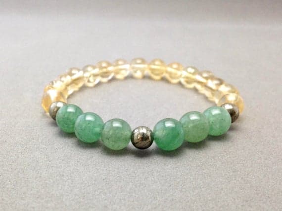 Citrine, Green Aventurine and Pyrite Combination Stretch Bead Bracelet for Good Luck, Prosperity & Abundance and Manifestation 6-8mm  Code- WAR6207