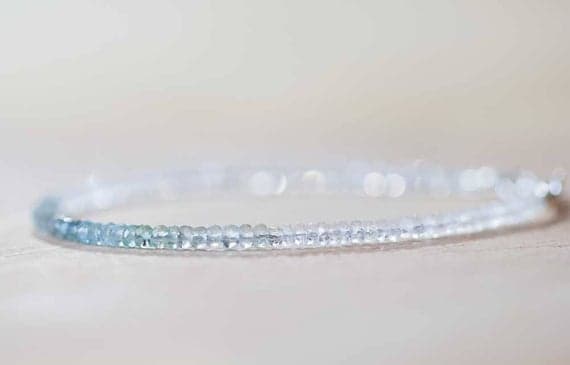 925 sterling silver Dainty Slave Loose 2.5-3mm Multi Colour Aquamarine & Moonstone stacking Bracelet Rondelle, Faceted 18cm for mens, womens, gf, bf and adults.
