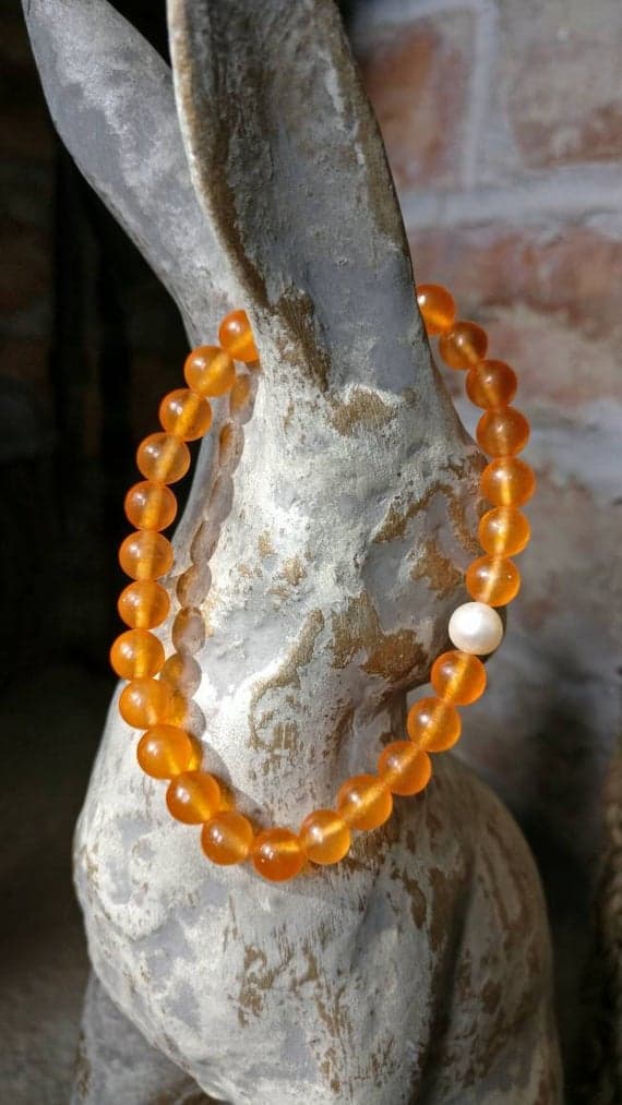 Personalized Gift 6mm Orange South American orange Jade Stretchable Bracelet Round, Faceted 18cm for mens, womens, gf, bf and adults.