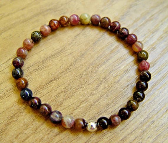 Bracelet Multi colour 6mm Multi Tourmaline gemstones Stretch elastic Stacking Sterling Silver Code- WAR6121