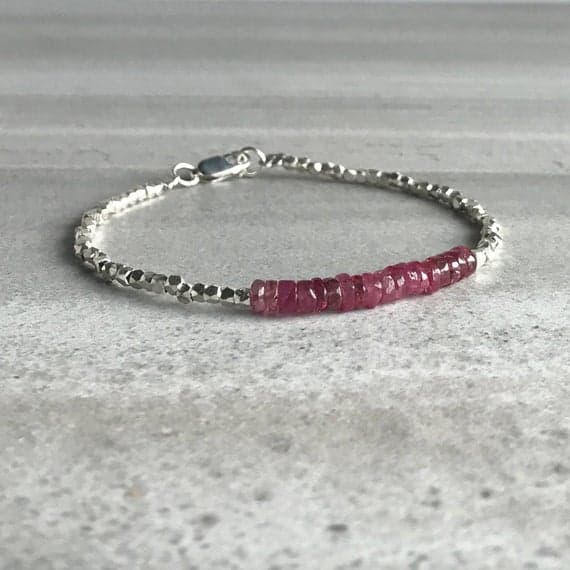 925 sterling silver Personalized Gift 3-4mm Pink Pink Tourmaline  stacking Bracelet Rondelle, Faceted 18cm for mens, womens, gf, bf and adults.