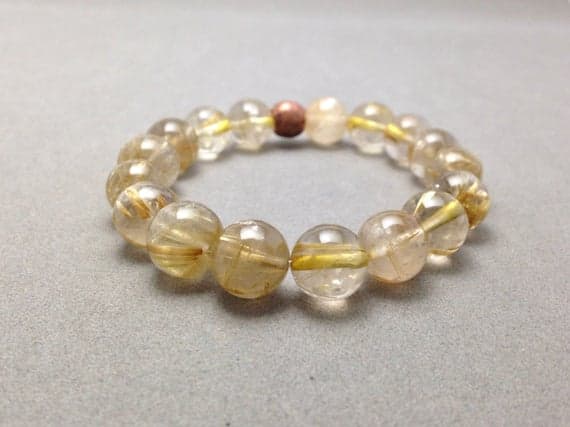 Yellow Golden Rutilated Quartz Stretch Beach Bracelet for Incredible Healing, Auric Protection for Empaths and Spiritual Growth 10mm Code- WAR6249