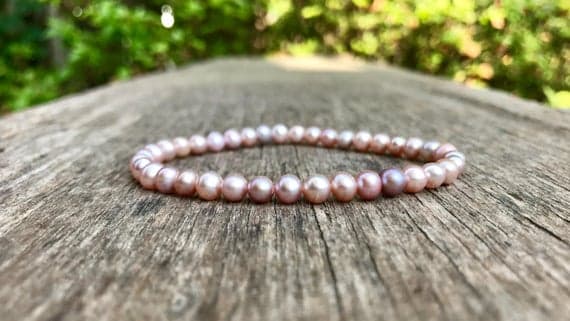 Wholesale 6mm Stretchable Pink Freshwater Pearl Bracelet Round, Smooth 7" for mens, womens, gf, bf & Adult.