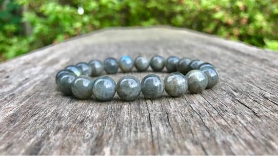 Handmade Beaded 10mm Stretchable Gray Labradorite Bracelet Round, Smooth 7.5" for mens, womens, gf, bf & Adult.