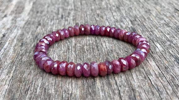Anniversary Gift 7x4mm Stretchable Pink Ruby Bracelet Rondelle, Faceted 7" for mens, womens, gf, bf & Adult.