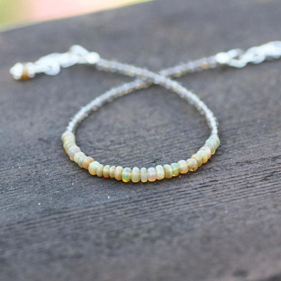 925 sterling Silver Super sale 3-3.5mm stacking Multi Natural Smokey Quartz and Welo Opal Bracelet Rondelle, Faceted & Smooth 7" for mens, womens, gf, bf & Adult.