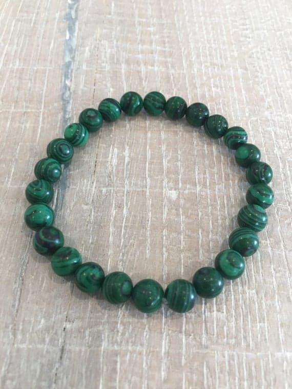 chakras simple 8mm Stretchable Green Malachite Bracelet Round, Smooth 7" for mens, womens, gf, bf & Adult.