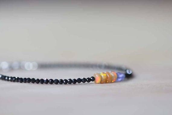 925 sterling silver Natural 2mm Multi Colour Black Spinel & Tanzanite & Opa stacking Bracelet Rondelle, Faceted 18cm for mens, womens, gf, bf and adults.