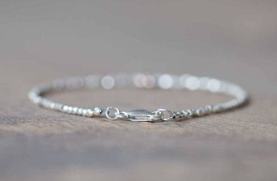 925 sterling silver Bridesmaid Jewelry 1.5mm Silver Silver & Rose Gold  stacking Bracelet Fancy, Faceted 18cm for mens, womens, gf, bf and adults.