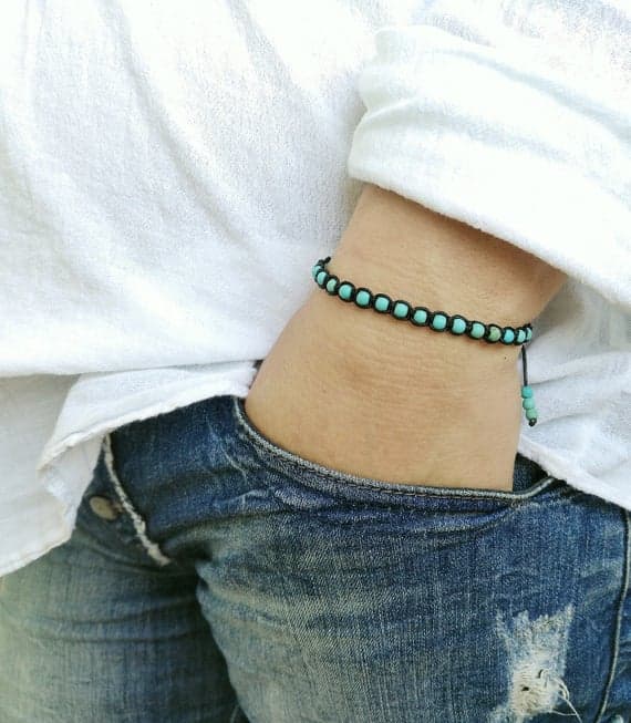 Bridesmaid Jewelry 4mm Blue Turquoise Shamballa Adjustable Bracelet Drum, Smooth 18cm for mens, womens, gf, bf and adults.