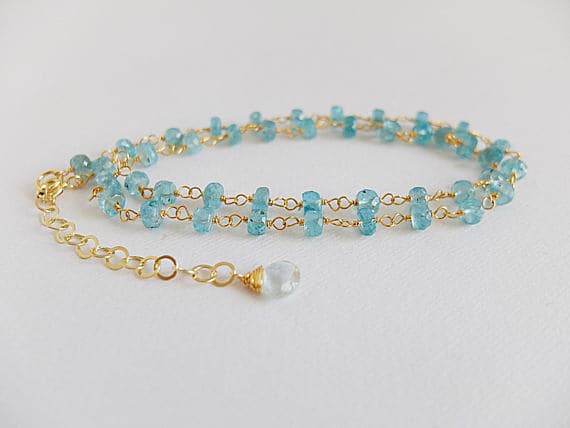 AAA++ Rare Quality Apatite wire wrapped necklace,rosary necklace,layered necklace,Natural Neon Blue Apatite Necklace natural untreated microcut apatite gemston 4-5 mm Code- TJH187