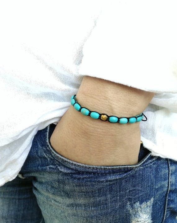 Rose Gold Anxiety Relief Calming 5.5x7mm Blue Turquoise Shamballa  Adjustable Bracelet Drum, Smooth 18cm for mens, womens, gf, bf and adults.