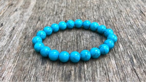 Natural 8mm Stretchable Blue Howlite Turquoise Bracelet Round, Smooth 7" for mens, womens, gf, bf & Adult.
