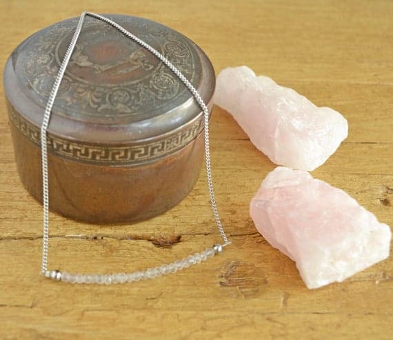 Rose Quartz Necklace - Pink Necklace - Dainty Gemstone Necklace - Gemstone Bar Necklace - Healing Jewellery 4mm Code- WAR6913