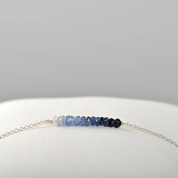 925 sterling silver Bridesmaid Jewelry 3mm Multi Colour Ombre Sapphire stacking Bracelet Rondelle, Faceted 18cm for mens, womens, gf, bf and adults.