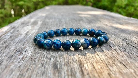 Positive Energy 8mm Stretchable Blue Blue Chrysocolla Bracelet Round, Smooth 7" for mens, womens, gf, bf & Adult.