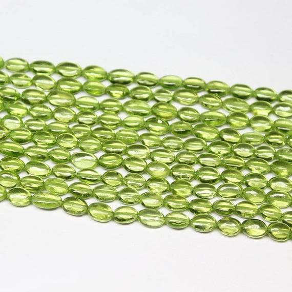 1 strand peridot oval smooth 16'' long strand gemstone beads, jewelry supplies for jewelry making, bulk beads, for meditation jewellery for Reiki Healing  gemstone 5mm to 7mm