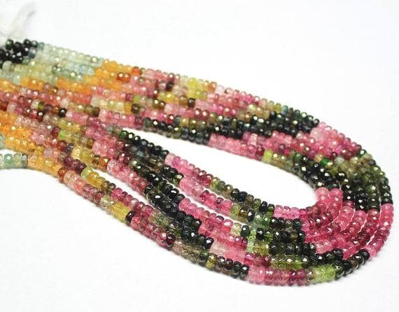 1 strand watermelon tourmaline rondelle faceted 14'' long strand gemstone beads, jewelry supplies for jewelry making, bulk beads, for meditation jewellery for Reiki Healing  gemstone 4.5mm
