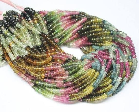 1 strand watermelon tourmaline rondelle faceted 13'' long strand gemstone beads, jewelry supplies for jewelry making, bulk beads, for meditation jewellery for Reiki Healing  gemstone 4mm