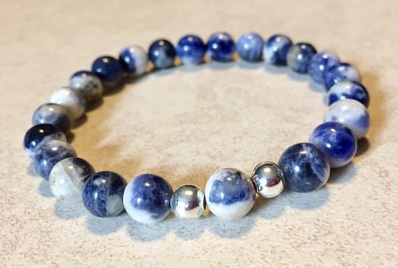 Rock Gift Silver Helling 8mm Stretchable Blue Sodalite Bracelet Round, Smooth 7" for mens, womens.