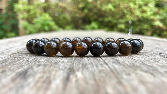 Positive Energy 9mm Stretchable Brown Tourmaline Bracelet Round, Smooth 7" for mens, womens, gf, bf & Adult.