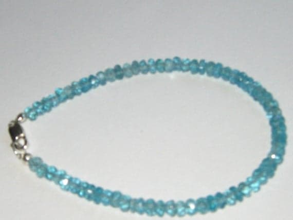 925 sterling Silver Grounding 5mm stacking Blue Apatite Bracelet Rondelle, Faceted 7" for mens, womens, gf, bf & Adult.