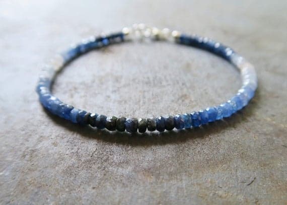925 sterling Silver Anxiety Relief Calming 3-4mm stacking Multi Ombre Sapphire Bracelet Rondelle, Faceted 7" for mens, womens.