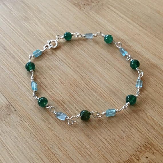 925 sterling Silver Anxiety Relief Calming 3-4mm stacking Multi Apatite and Aventurine Bracelet Round & Rectangle, Smooth 7" for mens, womens.