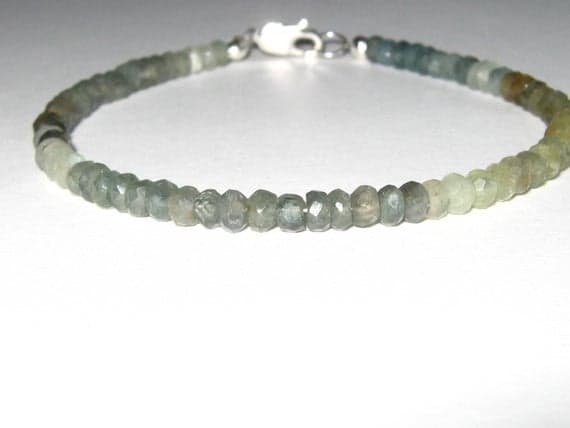 925 sterling Silver Empath Protection 4mm stacking Multi Moss Aquamarine Bracelet Rondelle, Faceted 7" for mens, womens, gf, bf & Adult.