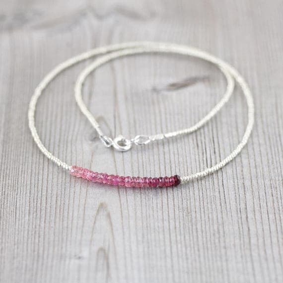 925 sterling Silver Wholesale 3.5mm stacking Pink Ombre Pink Tourmaline  Necklace Rondelle, Faceted 16" for mens, womens, gf, bf & Adult.