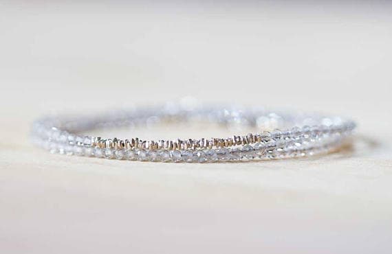 AAA++ Rare Quality Crystal Quartz Bracelet with Fine Silver Platedor Rose Gold  Vermeil, Delicate Triple Wrap Bracelet, Clear Quartz Jewelry 2.5mm 20 inches Code- TJH494