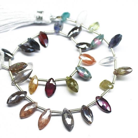 1 strand  coated multi gemstone marquise faceted 8'' long strand gemstone beads, jewelry supplies for jewelry making,  for meditation jewellery for Reiki Healing  gemstone 9mm to 10mm