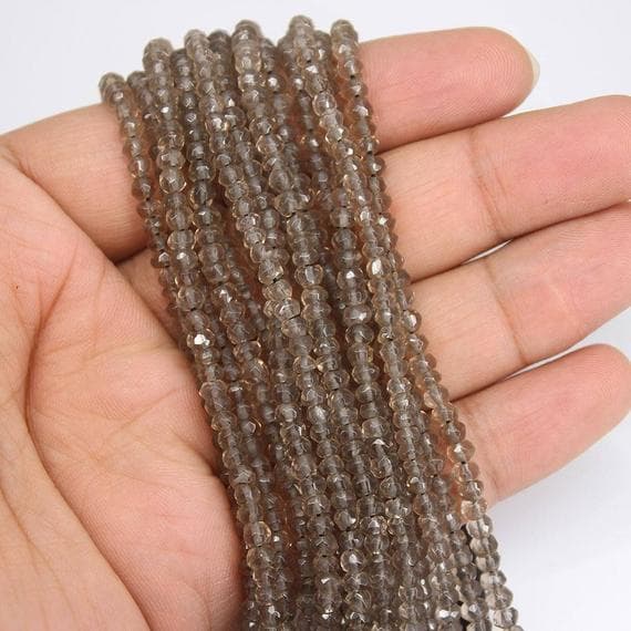 1 strand smocky quartz rondelle faceted 13'' long strand gemstone beads, jewelry supplies for jewelry making, bulk beads, for meditation jewellery for Reiki Healing  gemstone 4mm