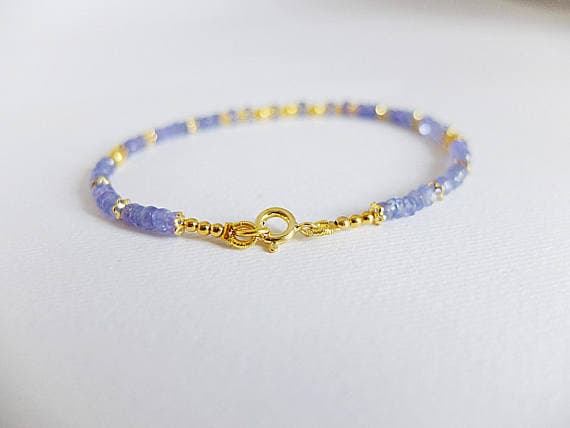 AAA++ Rare Quality Dainty stackable violet Tanzanite gemstone bracelets,with raw blue sapphire, multi Gem bracelet stackable , blue ombre sapphire bracelet 2/3 mm Code- TJH126