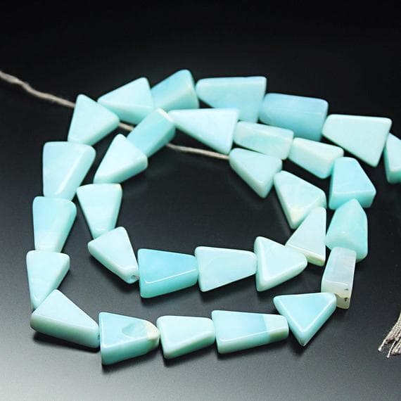 1 strand peruvian blue opal flat triangle, trillionsmooth 14'' long strand gemstone beads, jewelry supplies for jewelry making,  for meditation jewellery for Reiki Healing  gemstone 6mm to 8mm