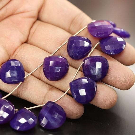 1 strand purple chalcedony heart drop faceted 8'' long strand gemstone beads, jewelry supplies for jewelry making, bulk beads, for meditation jewellery for Reiki Healing  gemstone 18mm