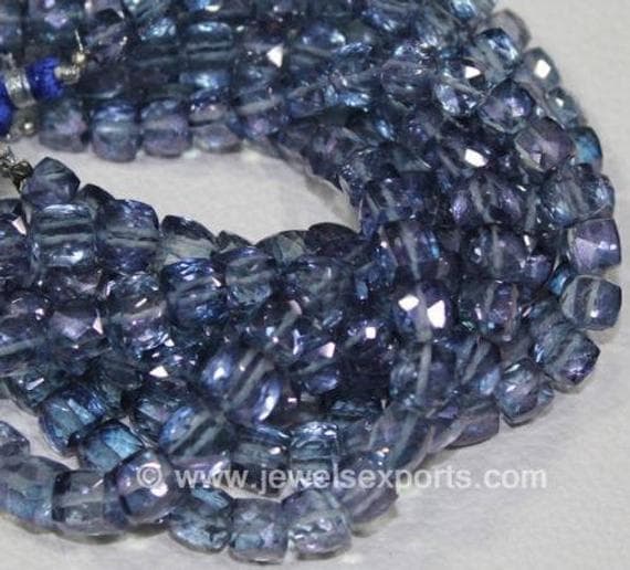 1 strand blue iolite  quartz square box faceted 7'' long strand gemstone beads, jewelry supplies for jewelry making, bulk beads, for meditation jewellery for Reiki Healing  gemstone 7mm